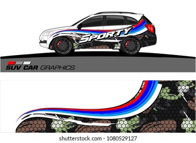 SUV Car Graphics for vinyl wrap. abstract curved shape with grunge background