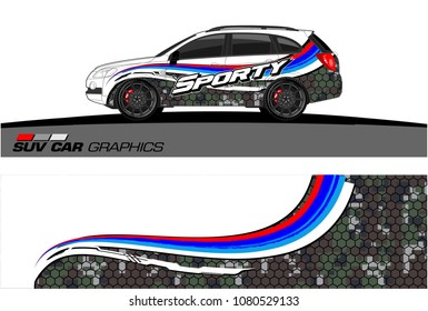 SUV Car Graphics for vinyl wrap. abstract curved shape with grunge background