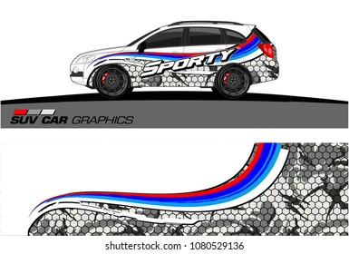 SUV Car Graphics for vinyl wrap. abstract curved shape with grunge background