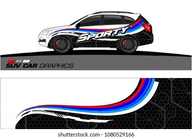 SUV Car Graphics for vinyl wrap. abstract curved shape with grunge background