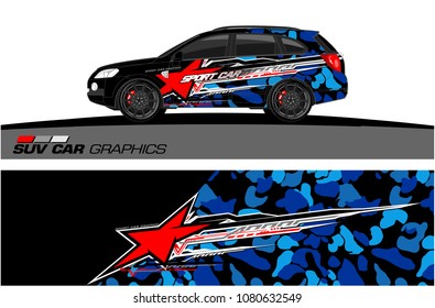 SUV Car Graphics for vinyl wrap. abstract star with grunge background
