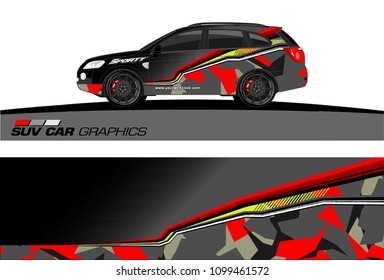 SUV Car Graphics for vinyl wrap. abstract Modern lines shape with grunge background