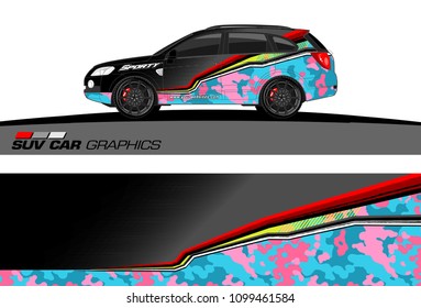 SUV Car Graphics for vinyl wrap. abstract Modern lines shape with grunge background