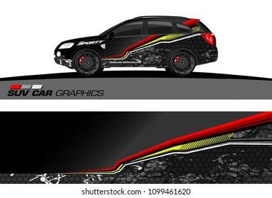 SUV Car Graphics for vinyl wrap. abstract Modern lines shape with grunge background