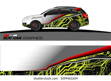 SUV Car Graphics for vinyl wrap. abstract Modern lines shape with grunge background