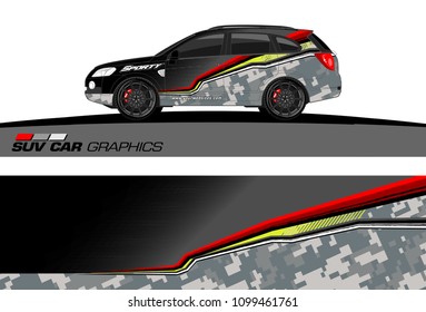 SUV Car Graphics for vinyl wrap. abstract Modern lines shape with grunge background