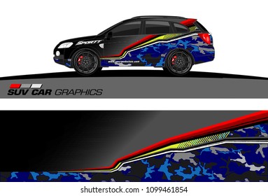 SUV Car Graphics for vinyl wrap. abstract Modern lines shape with grunge background