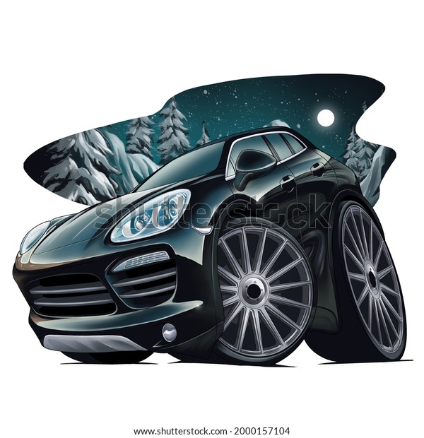 SUV car illustration at\
night forest