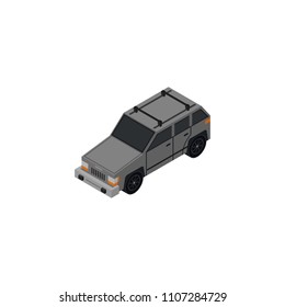 SUV car isometric 3D element. Automobile transportation icon, urban and countryside traffic icon vector illustration.