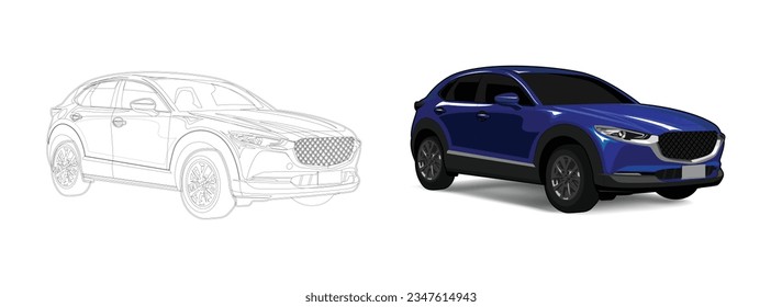 SUV Car and line art vector.