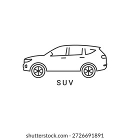 SUV car line icon. Side view. Crossover utility vehicle Transport concept. Vector illustration.