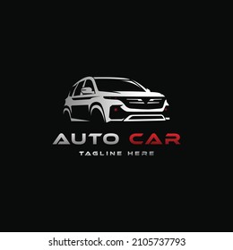 SUV car logo. Modern SUV. Simple line utility vehicle silhouette.
