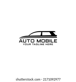 SUV car logo on dark background. Modern SUV car. Simple line utility vehicle silhouette.