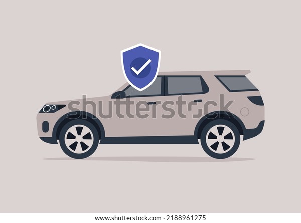A SUV\
car protected with a shield, insurance\
concept