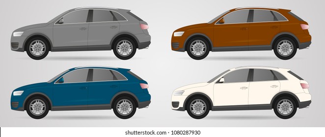 SUV car set on grey background, template for branding and advertising. All layers and groups well organized for easy editing and recolor. Vector sedan illustration. Realistic car sedan model 
