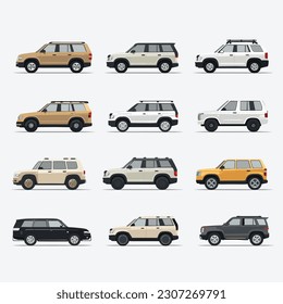 SUV car set vector isolated on white