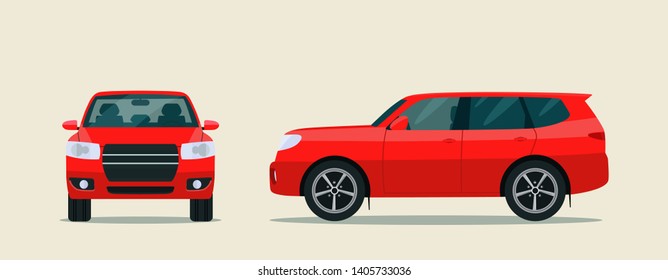 
SUV Car Two Angle Set. Car Side View
And Front View. Vector Flat Style Illustration