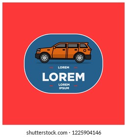 SUV Car Vector Illustration Badge Flat Style Design