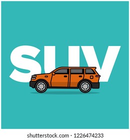 SUV Car Vector Illustration Typography