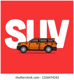 SUV Car Vector Illustration Typography