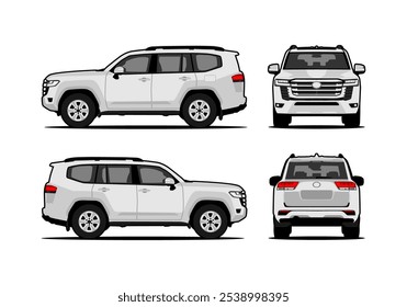 suv car vector side view, front view, back view