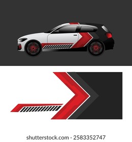 SUV car wrap sticker design vector with sporty looking red and black line combination