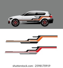 SUV car wrap sticker design vector with sporty looking red and black line combination

