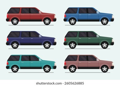 SUV Classic Vintage Car Side View - Vector Illustration in Multiple Colors