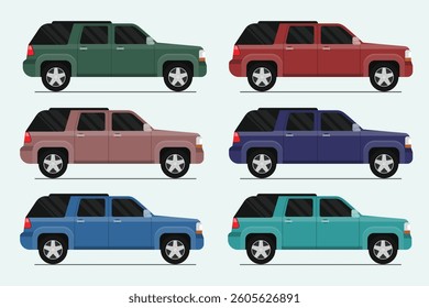 SUV Classic Vintage Car Side View - Vector Illustration in Multiple Colors