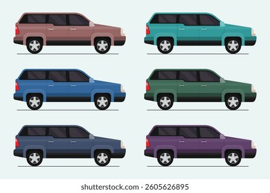 SUV Classic Vintage Car Side View - Vector Illustration in Multiple Colors