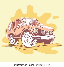 SUV, color sketch of a car on a high suspension.