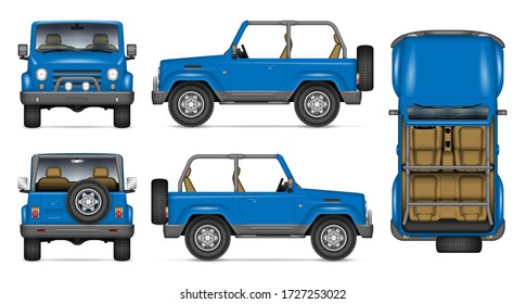 SUV convertible car vector mockup for vehicle branding, advertising, corporate identity. View from side, front, back, top. All elements in the groups on separate layers for easy editing and recolor