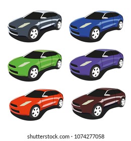 suv different color set realistic vector illustration isolated