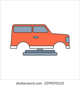 SUV Flat design style, red SUV on a stand, representing RC off-road vehicles, ideal for toy-related designs, racing games, and mechanical-themed illustrations.