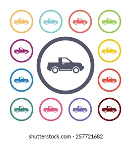 suv flat icons set. Open colorful buttons 