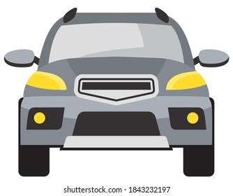 SUV front view. Grey automobile in cartoon style.