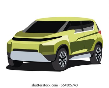 SUV green realistic vector illustration isolated