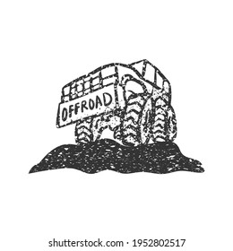 Icono SUV. Dibujo de esbozo lineal de tinta negra. Vehículo fuera de carretera. Vistas frontales y laterales. Dibujo gráfico plano vectorial simple a mano. Objeto aislado sobre un fondo blanco. Aislar.