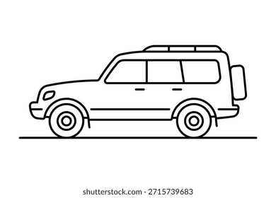 SUV-Symbol. Schwarze Kontur lineare Silhouette. Bearbeitbare Striche. Seitenansicht. Vektorgrafik mit einfacher flacher Grafik. Isoliertes Objekt auf weißem Hintergrund.