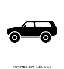 SUV icon. Classic off-road vehicle. Black silhouette. Side view. Vector simple flat graphic illustration. The isolated object on a white background. Isolate.
