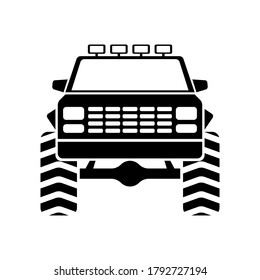 SUV icon. Front view. Black silhouette. Off-road vehicle. Vector flat graphic illustration. The isolated object on a white background. Isolate.