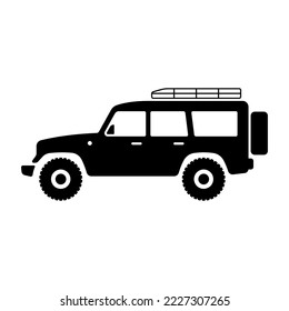 SUV icon. Off-road car for travel and tourism. Black silhouette. Side view. Vector simple flat graphic illustration. Isolated object on a white background. Isolate.