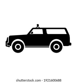 SUV icon. Off-road vehicle. Black silhouette. Side view. Vector flat graphic illustration. The isolated object on a white background. Isolate.