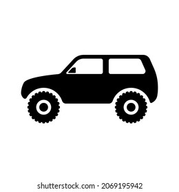 SUV icon. Off-road vehicle. Black silhouette. Side view. Vector simple flat graphic illustration. The isolated object on a white background. Isolate.