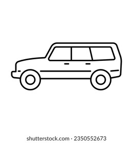 SUV icon. Off-road vehicle. Black contour linear silhouette. Side view. Editable strokes. Vector simple flat graphic illustration. Isolated object on a white background. Isolate.