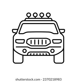 SUV icon. Off-road vehicle. Black contour linear silhouette. Front view. Editable strokes. Vector simple flat graphic illustration. Isolated object on a white background. Isolate.