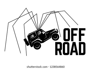SUV like a giant spider. Vector travel logotype