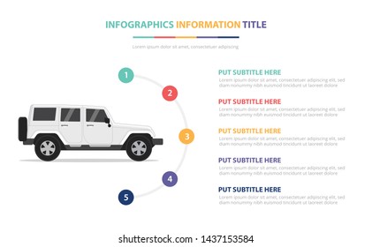 suv modern infographic template concept with five points list and various color with clean modern white background - vector