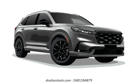 Suv mpv realistic family japan car coupe sport colour grey elegant new 3d urban electric HRV CRV class power style model lifestyle business work modern art design vector template isolated background
