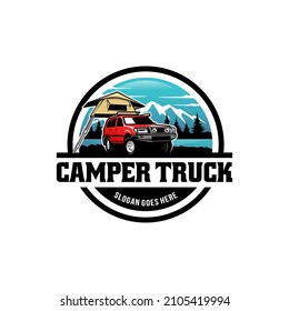 SUV, off road camper van with roof top tent logo vector